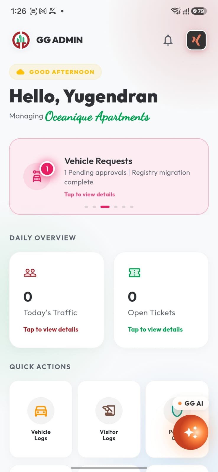 GG Admin App - Dashboard Screen